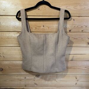Zara Tan Tank‎ Top Cropped Thick Fuzzy Warm Lined Neutral Square Neckline Wide